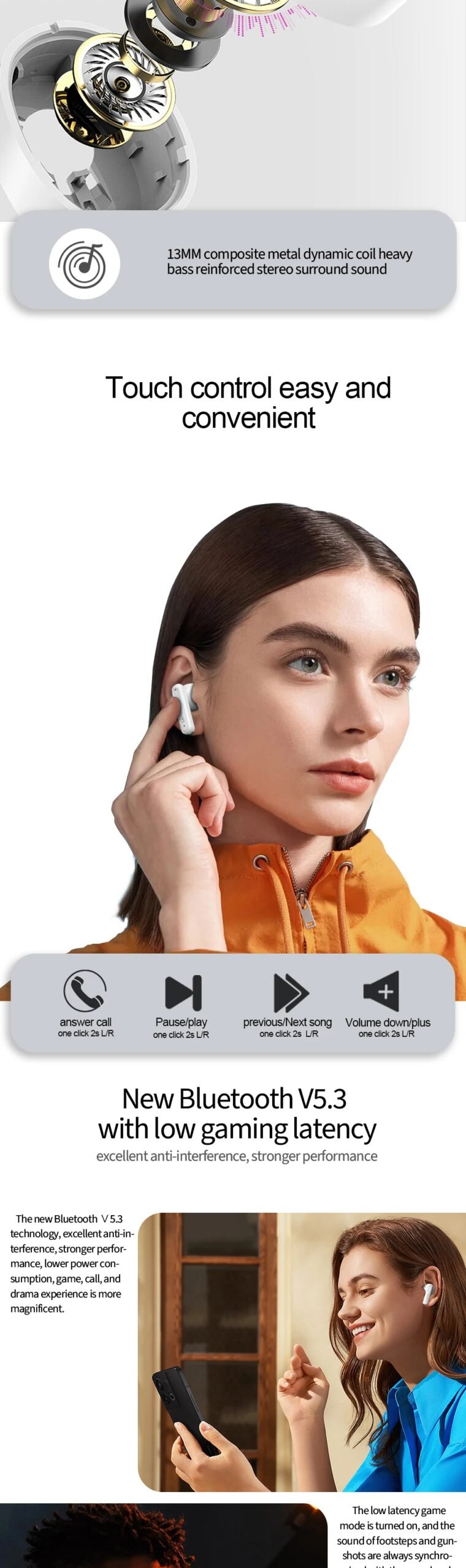 Original Lenovo XT98 Bluetooth Earphones Sports Wireless Headphones Stereo Noise Reduction HD Call Earbuds with Mic Waterproof
