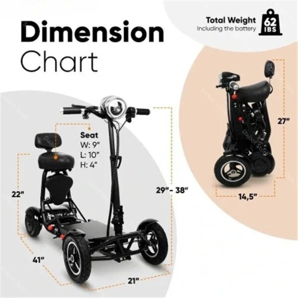 Foldable Four Wheel Electric Scooter for Old People Seniors Travel Folding Mobility Scooter 4 Wheels 250W Dual Motor Protable - Image 2