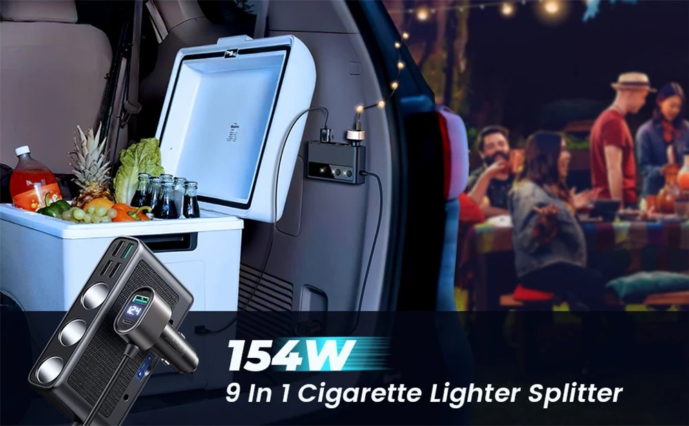 Joyroom 154W  9 in 1 Car Charger Adapter PD 3 Socket Cigarette Lighter Splitter Charge Independent Switches DC Cigarette Outlet