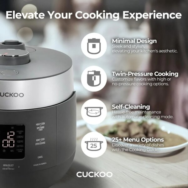 CUCKOO CRP-ST0609FG 6-Cup (Uncooked) / 12-Cup (Cooked) Twin Pressure Rice Cooker & Warmer with Nonstick Inner Pot, 16 Menu - Image 3