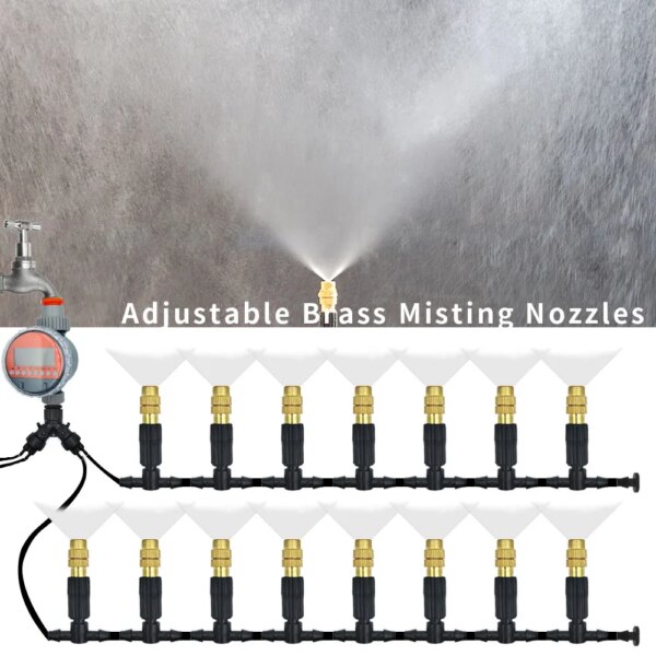 5M-30M Outdoor Misting Cooling System Garden Irrigation Watering 1/4'' Brass Atomizer Nozzles 4/7mm Hose for Patio Greenhouse - Image 4