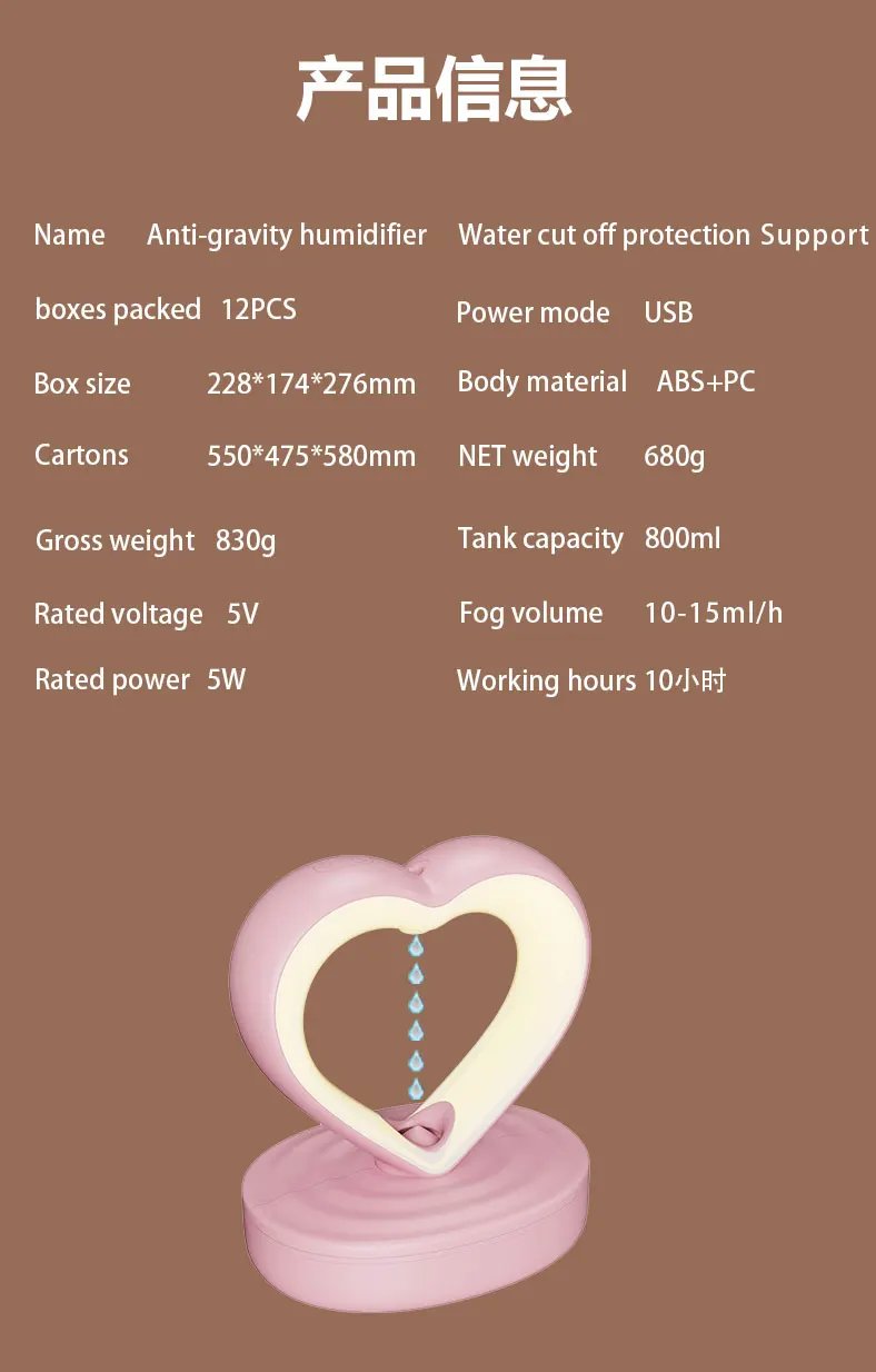 2024 New Anti-gravity Humidifier Low Noise Sleep Atmosphere Lamp 800ML Large-capacity Water Tank Household Desktop Air Purifier