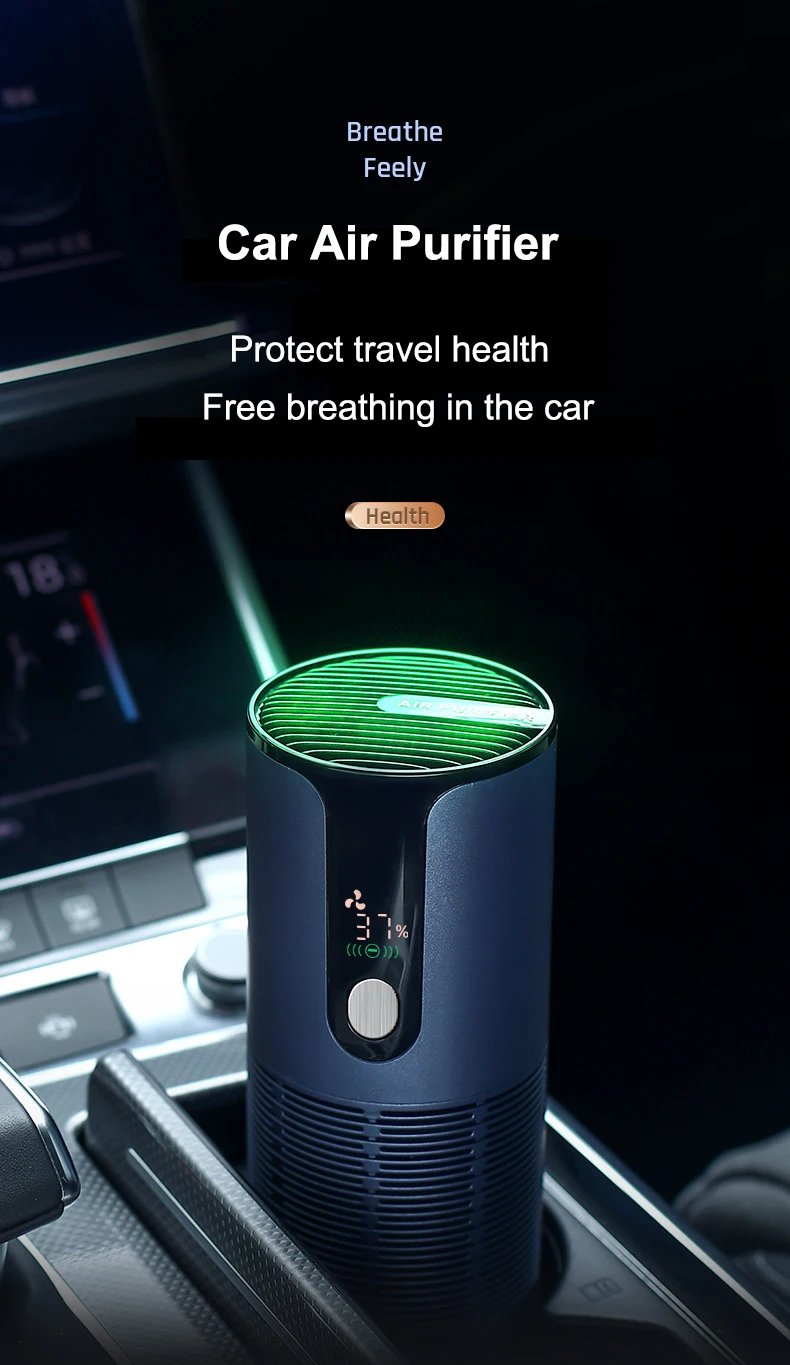 Car Air Purifier Portable Negative Ion Generator USB Rechargeable Formaldehyde Deodorizer Smoke Odor Remover Air Cleaner
