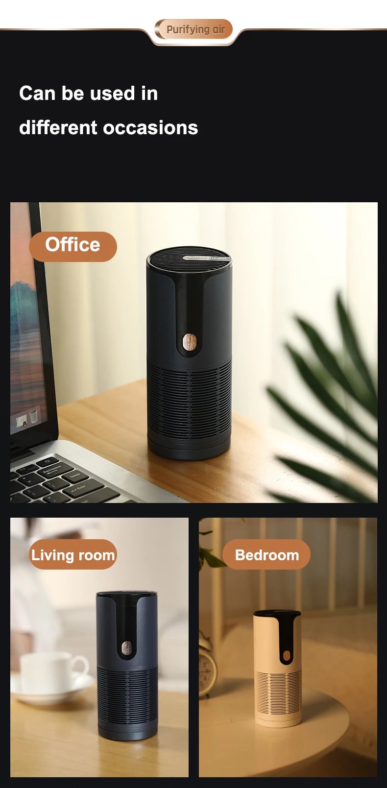 Car Air Purifier Portable Negative Ion Generator USB Rechargeable Formaldehyde Deodorizer Smoke Odor Remover Air Cleaner