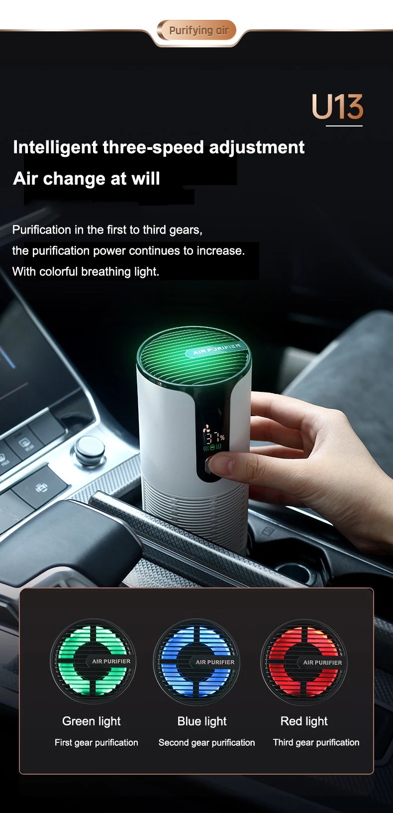 Car Air Purifier Portable Negative Ion Generator USB Rechargeable Formaldehyde Deodorizer Smoke Odor Remover Air Cleaner