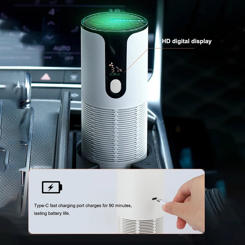 Car Air Purifier Portable Negative Ion Generator USB Rechargeable Formaldehyde Deodorizer Smoke Odor Remover Air Cleaner