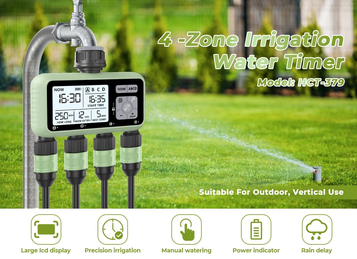 Eshico HCT-379 Outdoor Garden Smart 4 out irrigation timer Four independent interfaces for easy installation of garden tools