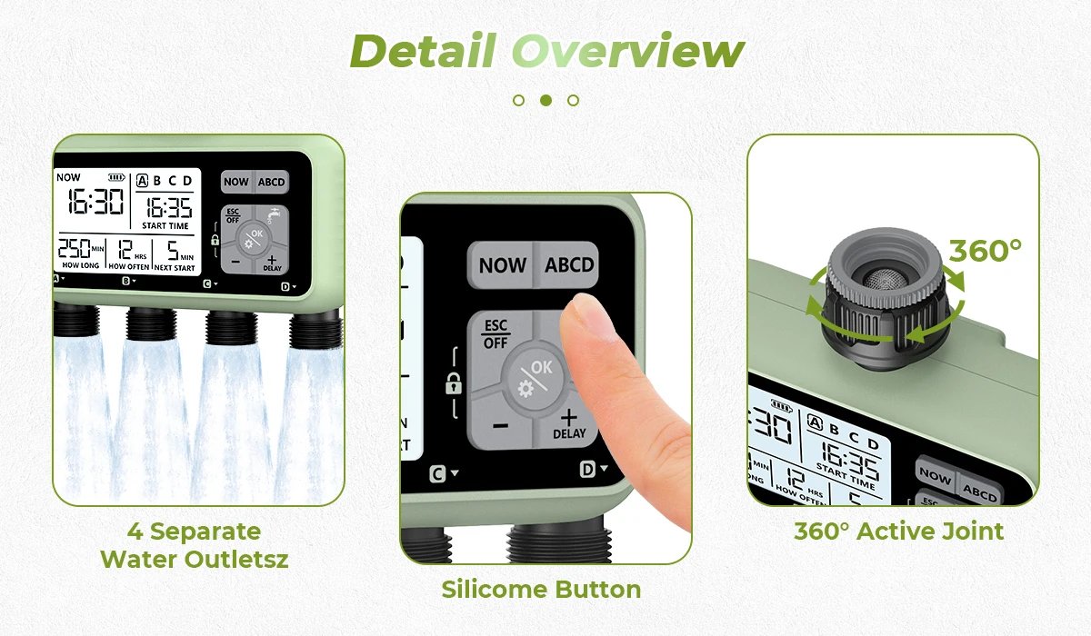 Eshico HCT-379 Outdoor Garden Smart 4 out irrigation timer Four independent interfaces for easy installation of garden tools