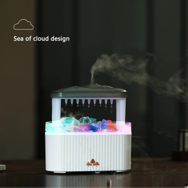 Simulated Raindrop Colorful Humidifier for Heavy Fog Home Office Atmosphere Light with Colorful Crystal Essential Oil Diffuser