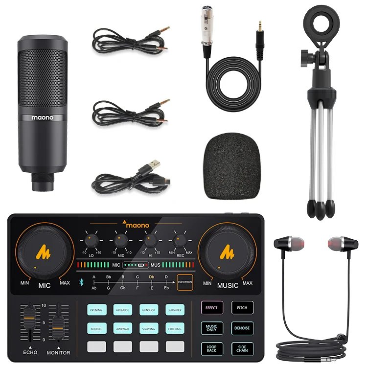 MaonoCaster Audio Interface Podcast Studio Sound Card Kit with Microphone for Live Streaming Recording Youtube PCPhone,AM200-S1