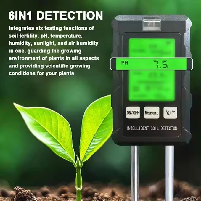 Soil Detector For Gardening And Planting Soil Fertility Moisture Temperature PH Value Illumination 6 in 1 Measures Soil Detector