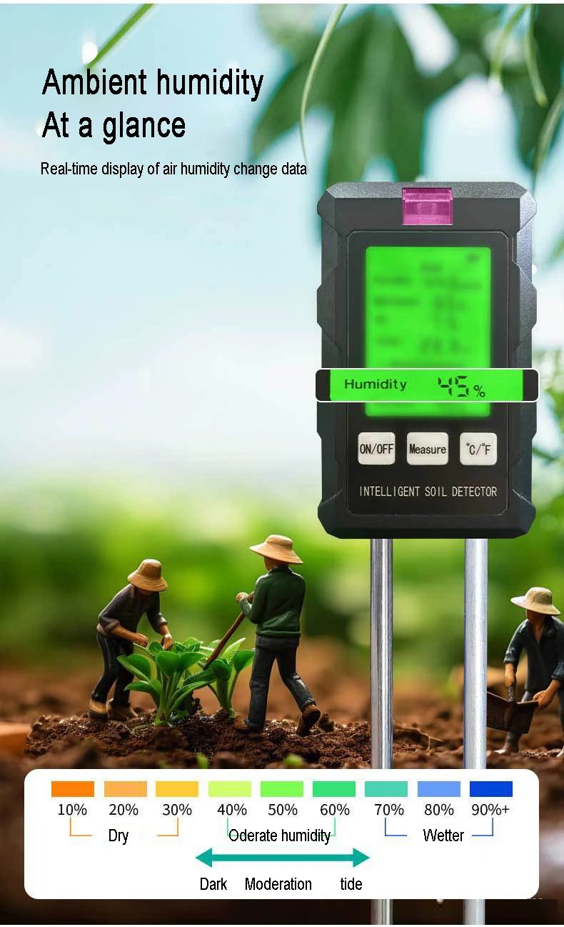 Soil Detector For Gardening And Planting Soil Fertility Moisture Temperature PH Value Illumination 6 in 1 Measures Soil Detector