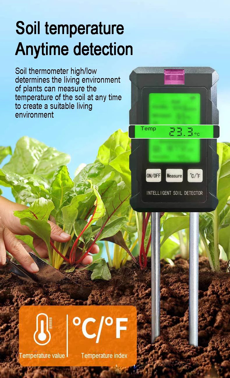 Soil Detector For Gardening And Planting Soil Fertility Moisture Temperature PH Value Illumination 6 in 1 Measures Soil Detector