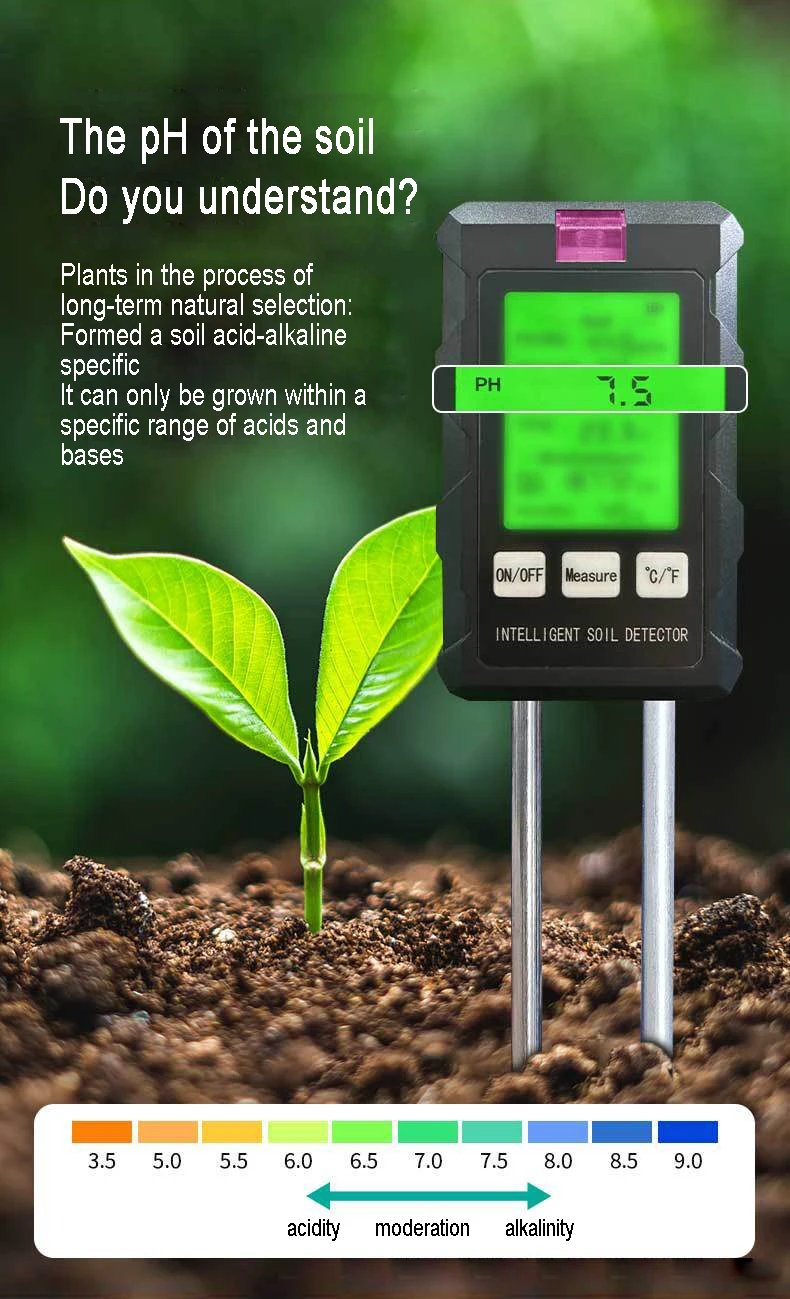 Soil Detector For Gardening And Planting Soil Fertility Moisture Temperature PH Value Illumination 6 in 1 Measures Soil Detector