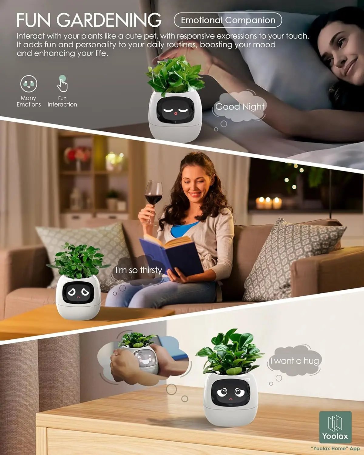 Artificial Intelligence AI Pet Flowerpot Planting Robot 7 Smart Sensors Smart Planter Plant Time Temperature Display Flower Pots