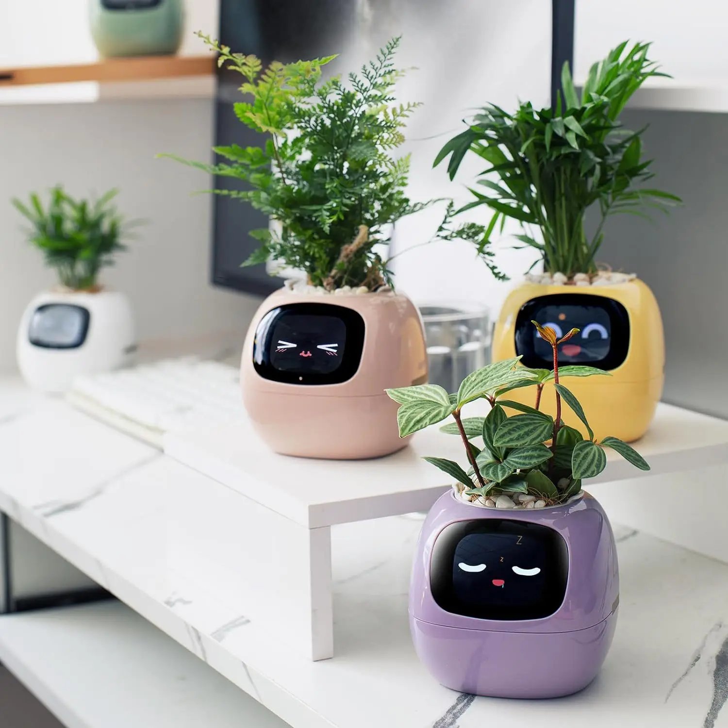 Artificial Intelligence AI Pet Flowerpot Planting Robot 7 Smart Sensors Smart Planter Plant Time Temperature Display Flower Pots