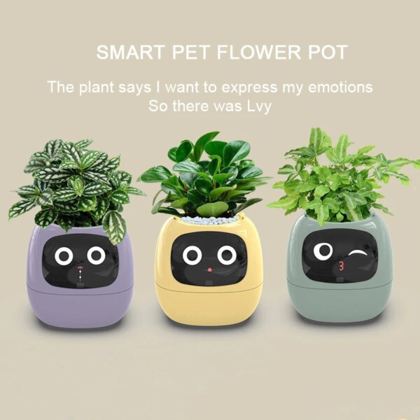 Artificial Intelligence AI Pet Flowerpot Planting Robot 7 Smart Sensors Smart Planter Plant Time Temperature Display Flower Pots