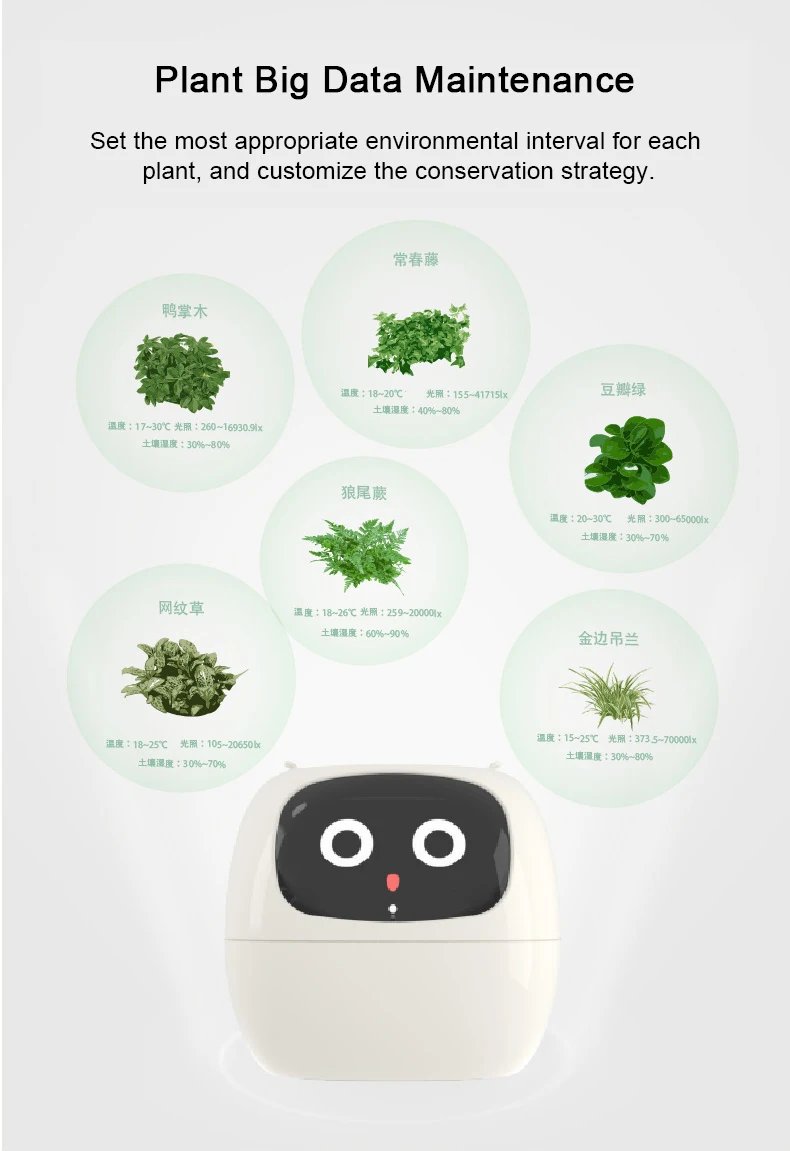 Artificial Intelligence AI Pet Flowerpot Planting Robot 7 Smart Sensors Smart Planter Plant Time Temperature Display Flower Pots