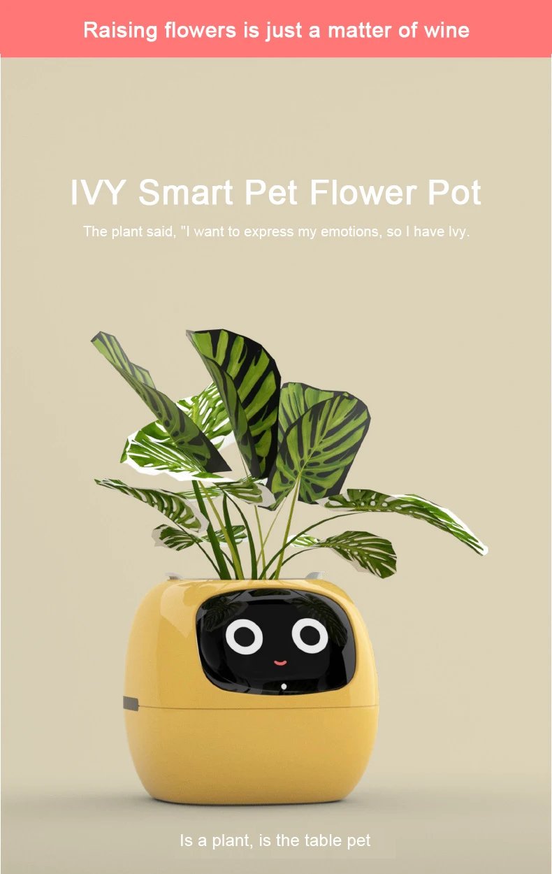Artificial Intelligence AI Pet Flowerpot Planting Robot 7 Smart Sensors Smart Planter Plant Time Temperature Display Flower Pots