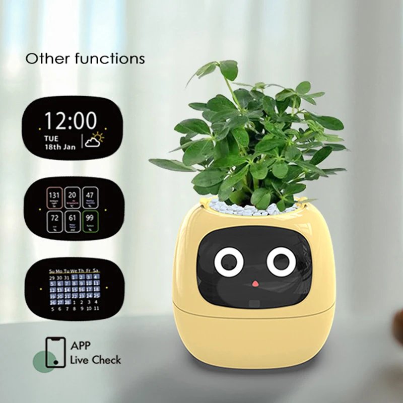Artificial Intelligence AI Pet Flowerpot Planting Robot 7 Smart Sensors Smart Planter Plant Time Temperature Display Flower Pots