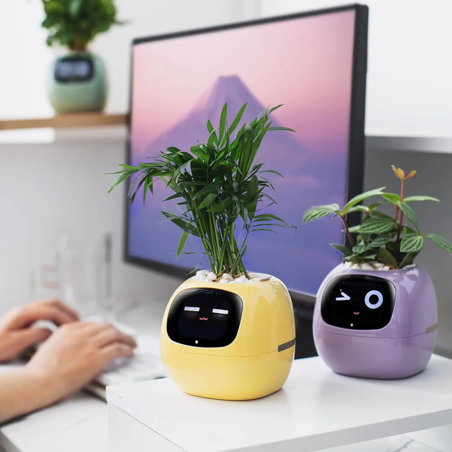 Artificial Intelligence AI Pet Flowerpot Planting Robot 7 Smart Sensors Smart Planter Plant Time Temperature Display Flower Pots
