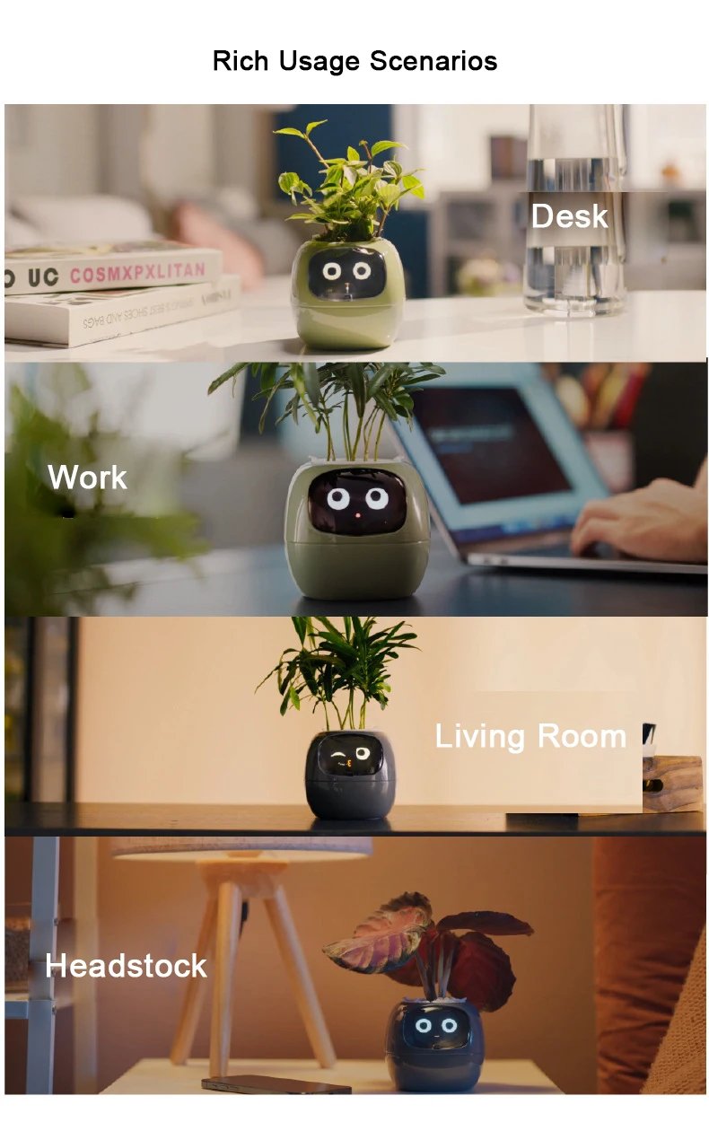 Artificial Intelligence AI Pet Flowerpot Planting Robot 7 Smart Sensors Smart Planter Plant Time Temperature Display Flower Pots