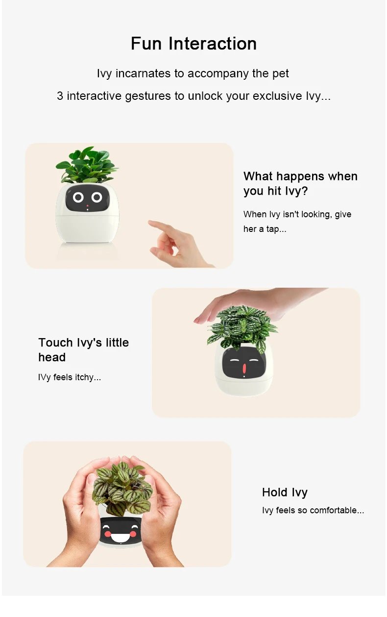 Artificial Intelligence AI Pet Flowerpot Planting Robot 7 Smart Sensors Smart Planter Plant Time Temperature Display Flower Pots