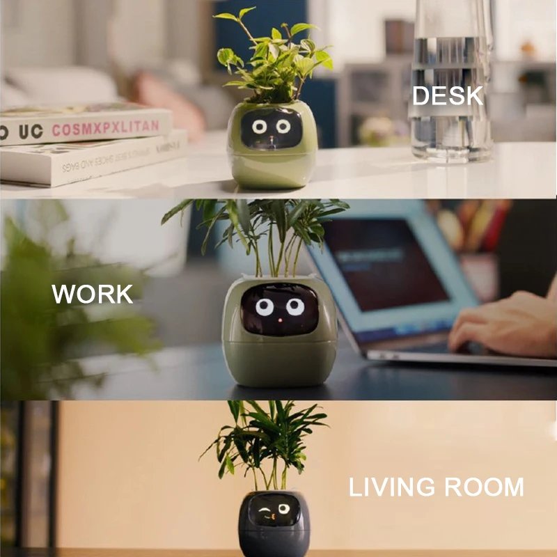 Artificial Intelligence AI Pet Flowerpot Planting Robot 7 Smart Sensors Smart Planter Plant Time Temperature Display Flower Pots