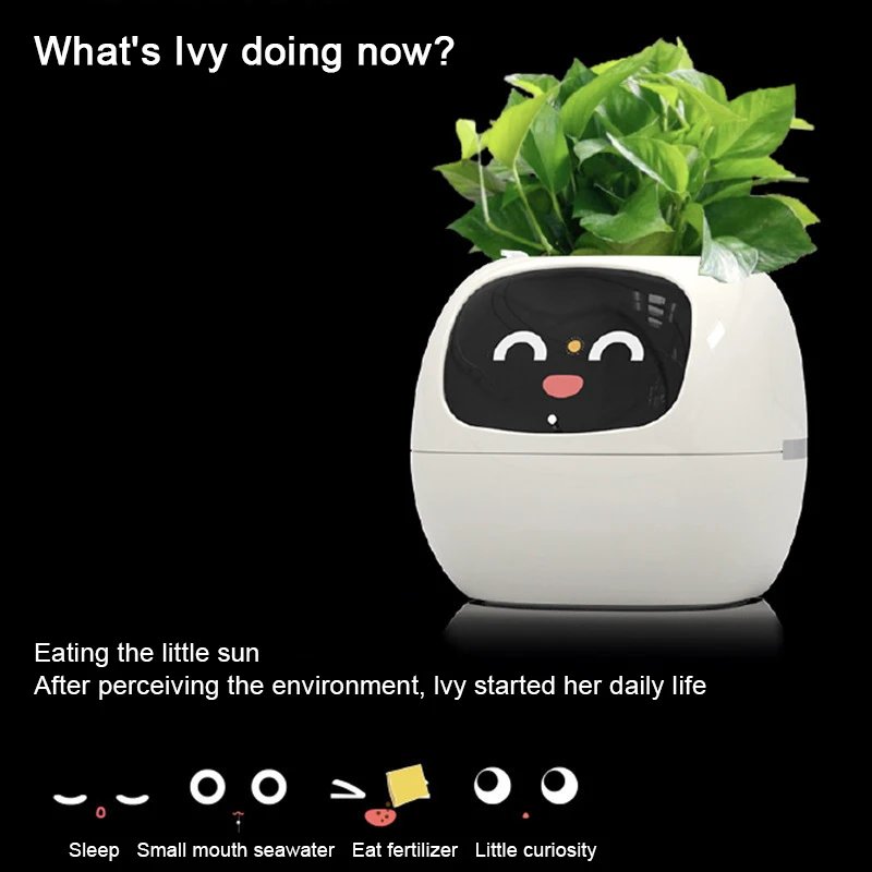 Artificial Intelligence AI Pet Flowerpot Planting Robot 7 Smart Sensors Smart Planter Plant Time Temperature Display Flower Pots