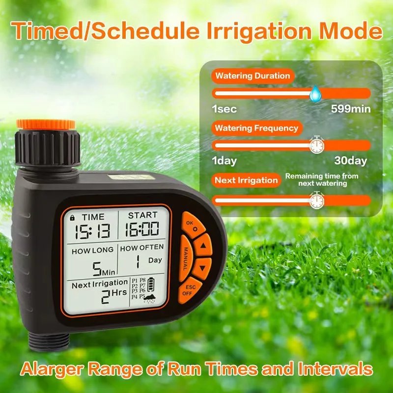 Intelligent Garden Drip Irrigation Timer Large Screen LCD Automatic Watering Controller Gardens Balcony Farms Outdoor Irrigation