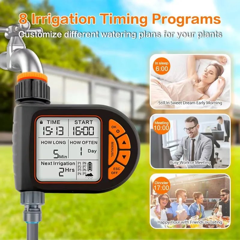 Intelligent Garden Drip Irrigation Timer Large Screen LCD Automatic Watering Controller Gardens Balcony Farms Outdoor Irrigation