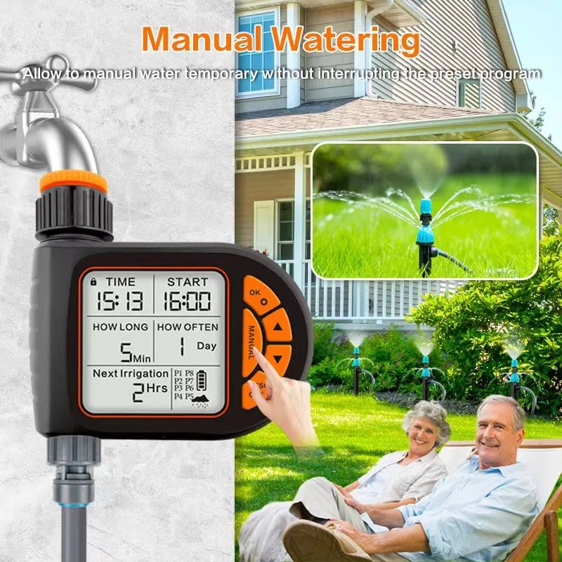 Intelligent Garden Drip Irrigation Timer Large Screen LCD Automatic Watering Controller Gardens Balcony Farms Outdoor Irrigation