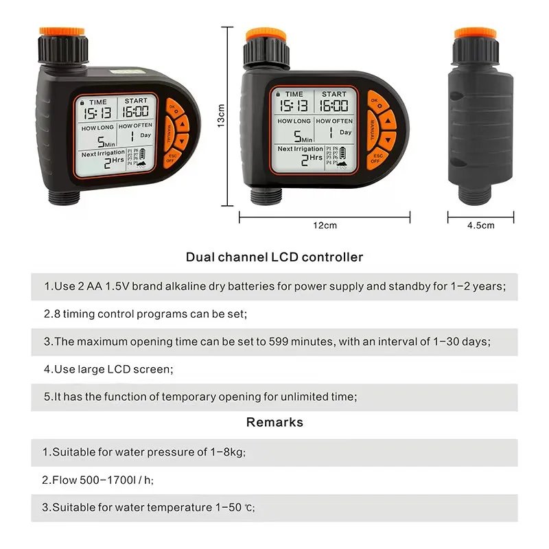 Intelligent Garden Drip Irrigation Timer Large Screen LCD Automatic Watering Controller Gardens Balcony Farms Outdoor Irrigation