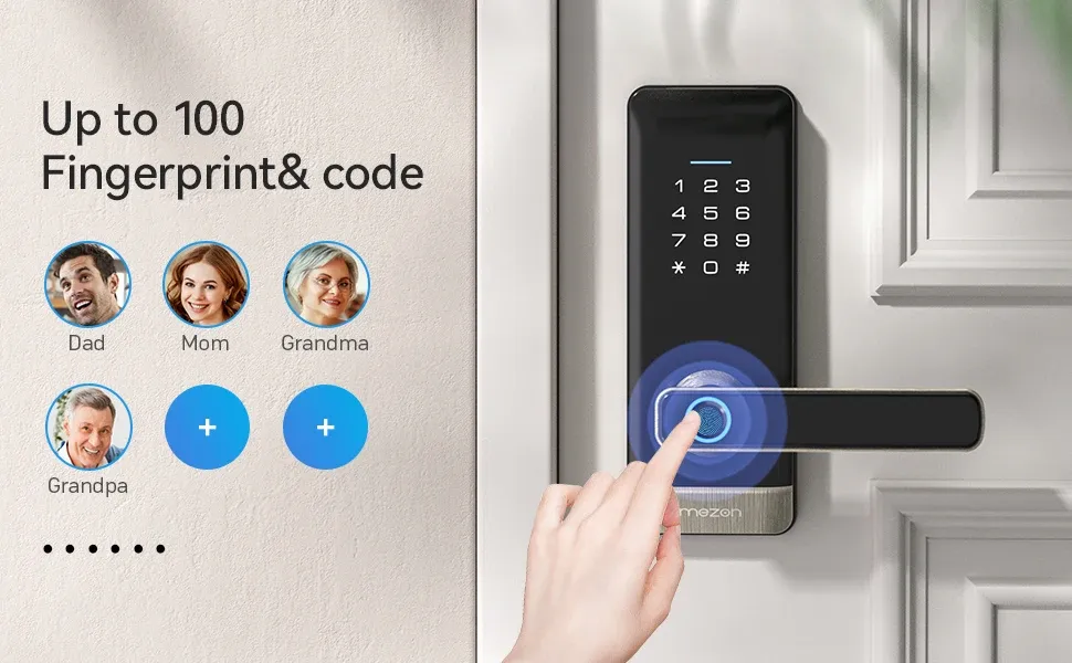 Smart Door Lock, TMEZON Keyless Entry Door Lock Fingerprint Door Lock with Keypad Digital Door Lock with Handle for Home, Rental