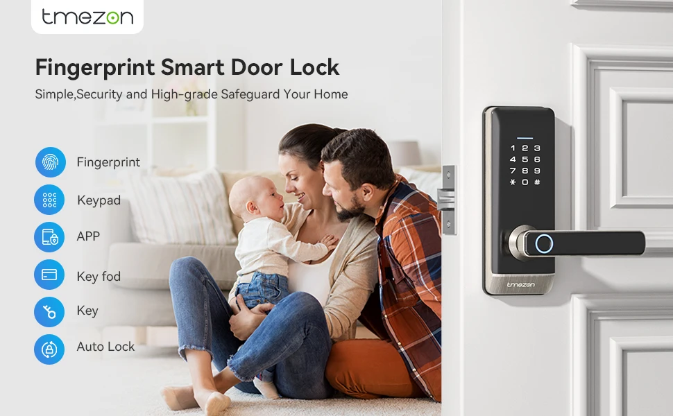 Smart Door Lock, TMEZON Keyless Entry Door Lock Fingerprint Door Lock with Keypad Digital Door Lock with Handle for Home, Rental Smart Door Lock, TMEZON Keyless Entry Door Lock Fingerprint Door Lock with Keypad Digital Door Lock with Handle for Home, Rental