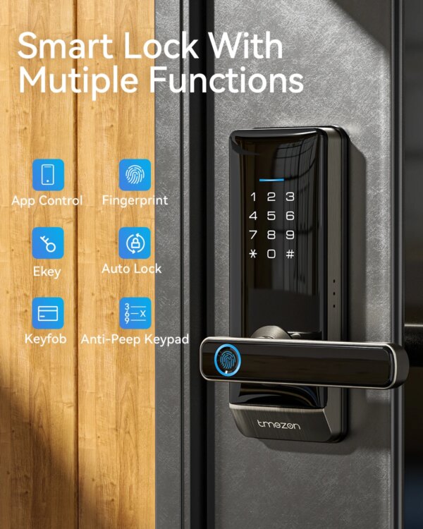 Smart Door Lock, TMEZON Keyless Entry Door Lock Fingerprint Door Lock with Keypad Digital Door Lock with Handle for Home, Rental - Image 3