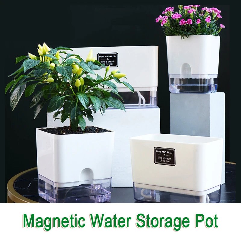 New Self Watering Plant Pot Magnetic Plastic Self-absorbent Cotton Rope Flowerpot For Double-deck Lazy Plant Pot Garden Supplies