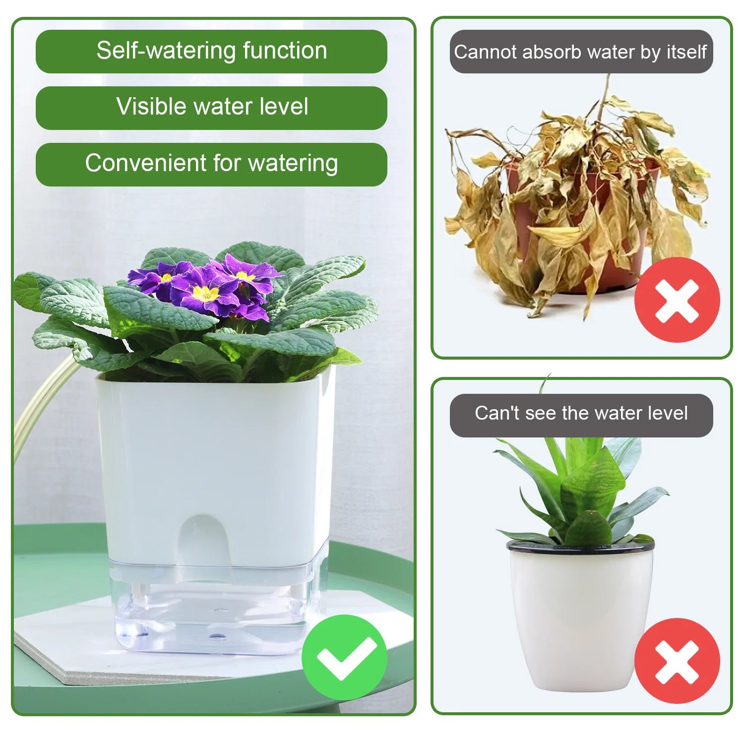 New Self Watering Plant Pot Magnetic Plastic Self-absorbent Cotton Rope Flowerpot For Double-deck Lazy Plant Pot Garden Supplies