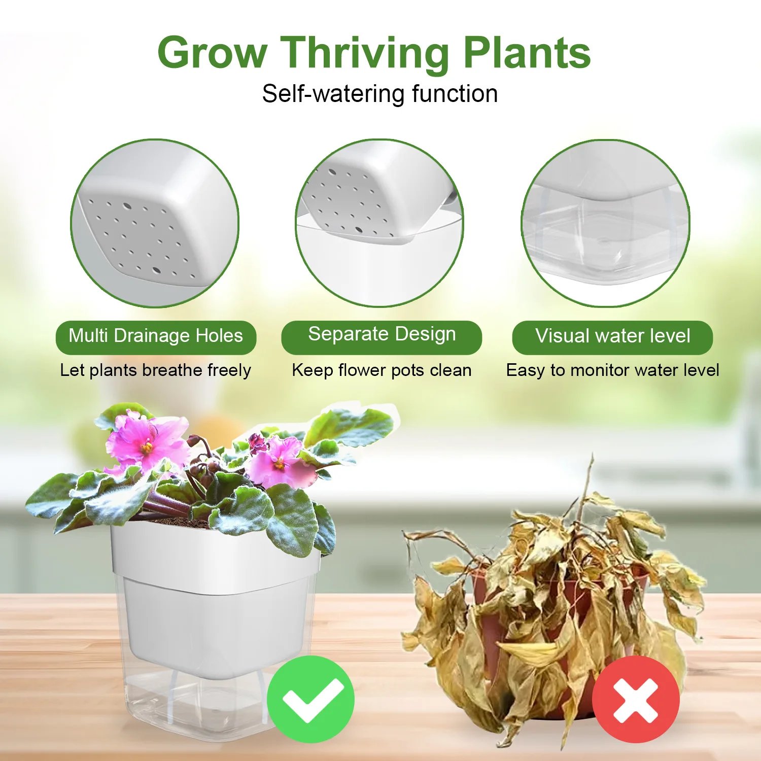 New Self Watering Plant Pot Magnetic Plastic Self-absorbent Cotton Rope Flowerpot For Double-deck Lazy Plant Pot Garden Supplies