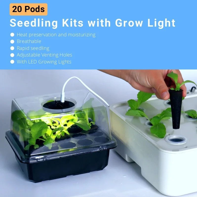 Fruit and Vegetable Seedling Pot Set 20 Hole Seedling Box+Intelligent Fill Light Seedling Tray New Gardening Planting Supplies