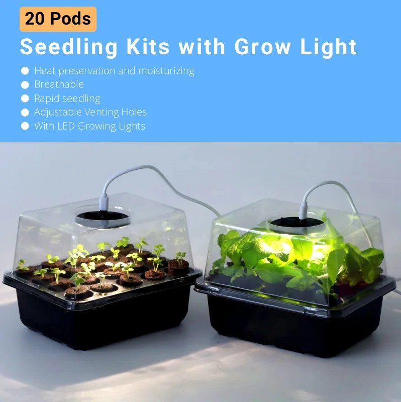 Fruit and Vegetable Seedling Pot Set 20 Hole Seedling Box+Intelligent Fill Light Seedling Tray New Gardening Planting Supplies