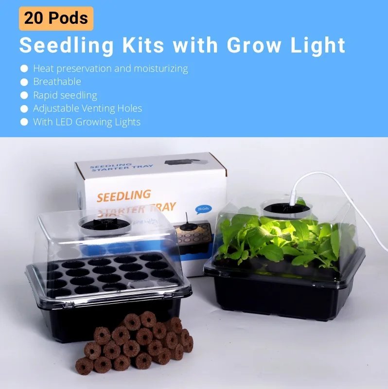Fruit and Vegetable Seedling Pot Set 20 Hole Seedling Box+Intelligent Fill Light Seedling Tray New Gardening Planting Supplies