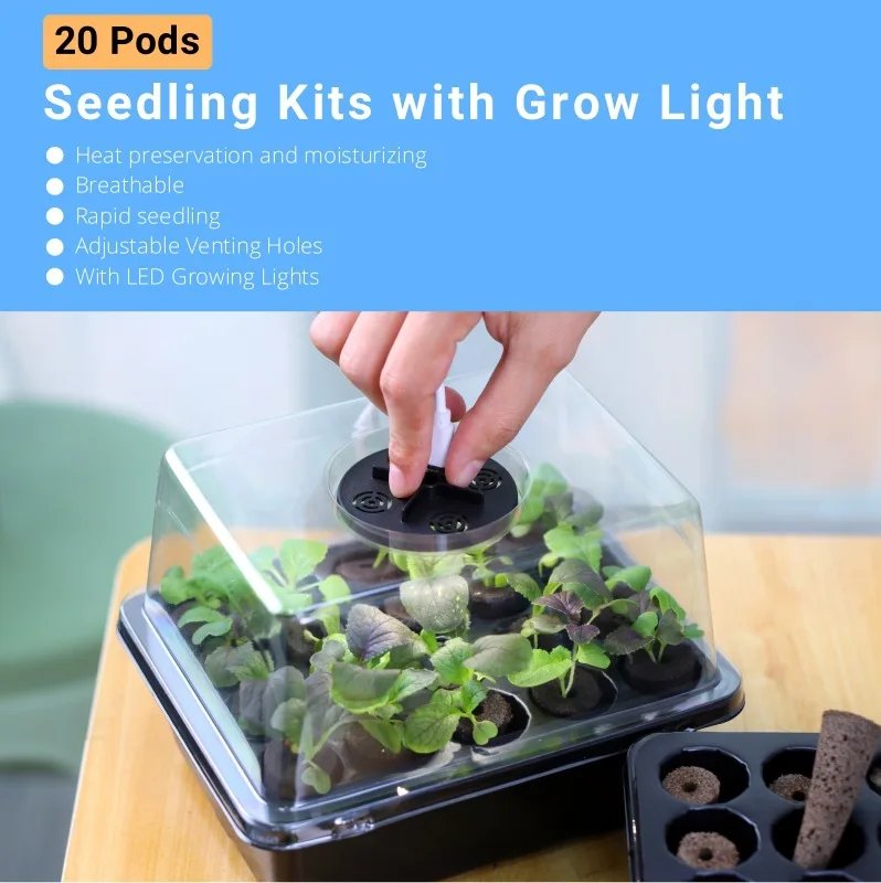 Fruit and Vegetable Seedling Pot Set 20 Hole Seedling Box+Intelligent Fill Light Seedling Tray New Gardening Planting Supplies