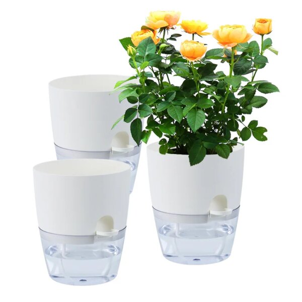 Flowerpots 3 Set Transparent Plastic Double-deck And Self-absorbent Cotton Rope Lazy Flower Pot Fashion Flowerpot Garden Supplie - Image 2