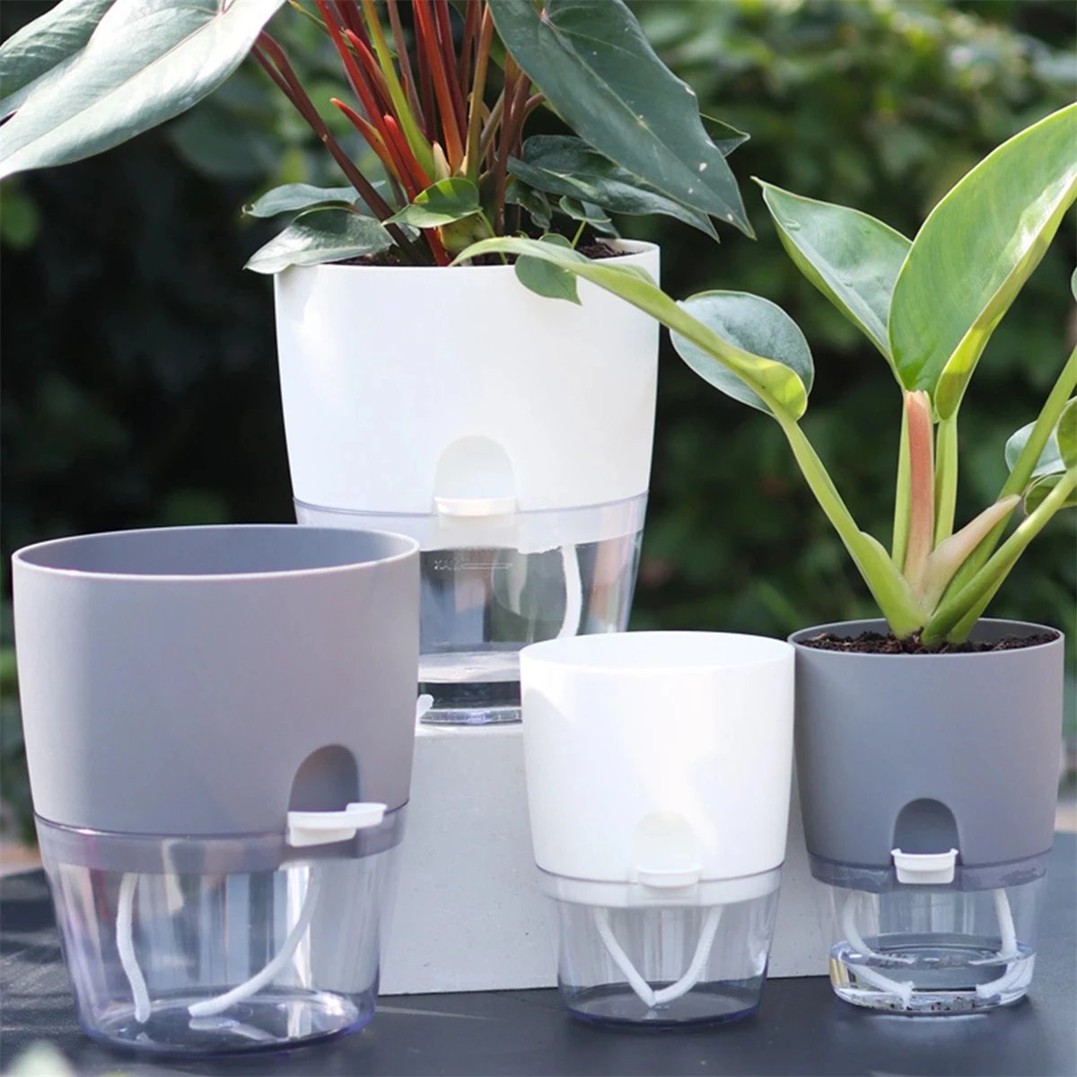 2 Layer Soilless Cultivation Flower Pot Cotton Rope Self Watering Hydroponic Plant Basin Automatic Irrigation Lazy Flowerpot 1Pc