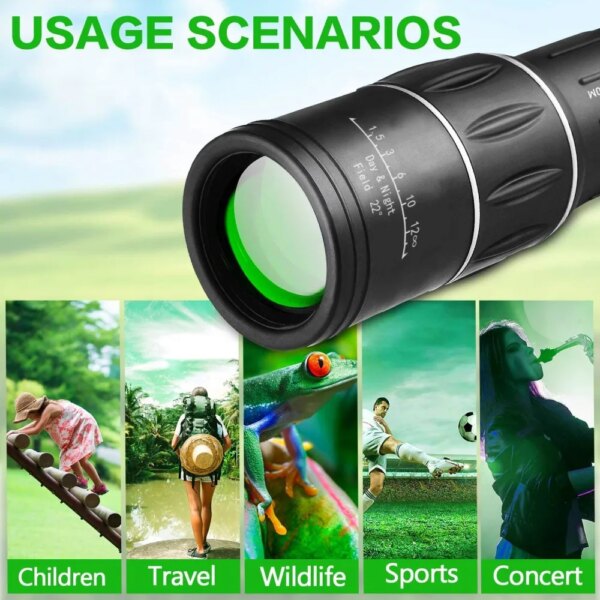 16x52 HD Portable Green Film Monocular Telescope,For Birdwatching Hiking Concert Photography Powerful Long Range Spyglass - Image 5