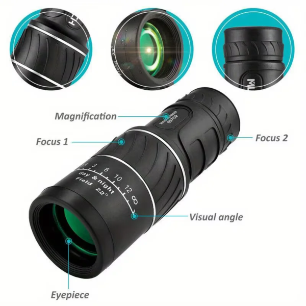 16x52 HD Portable Green Film Monocular Telescope,For Birdwatching Hiking Concert Photography Powerful Long Range Spyglass - Image 3