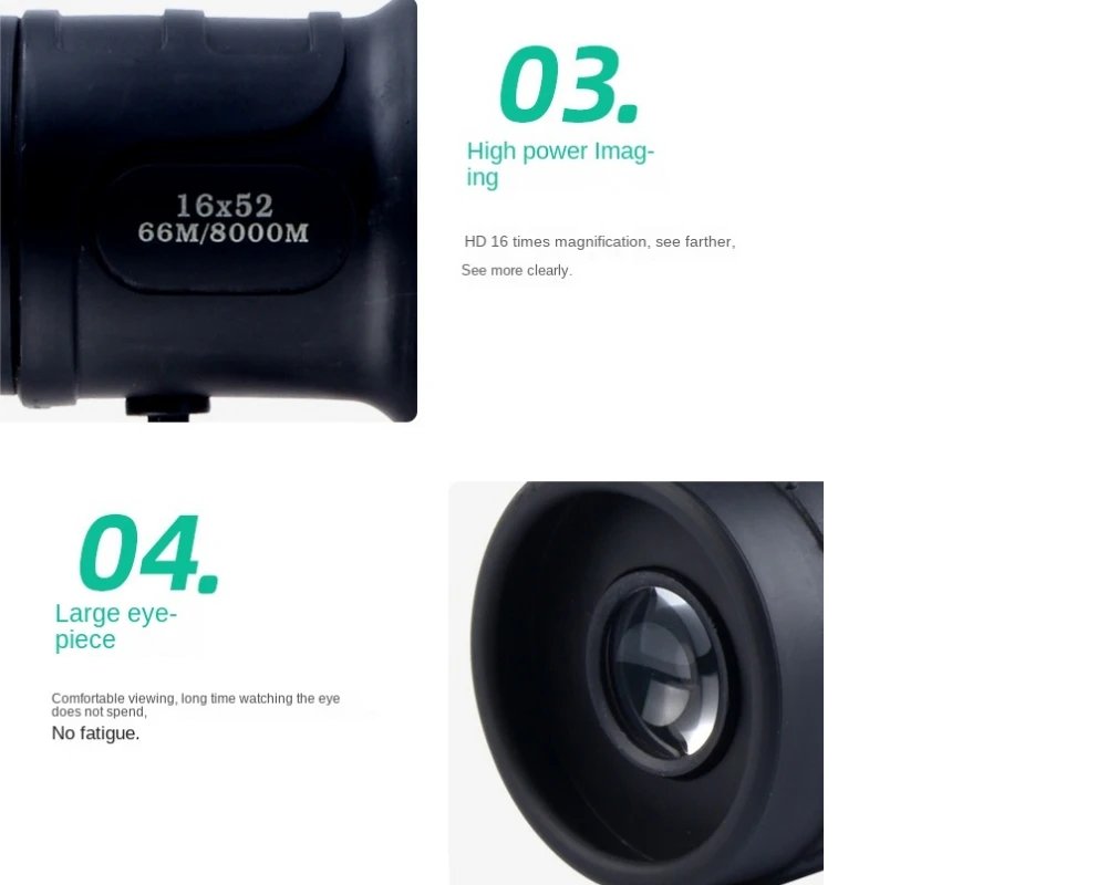 16x52 HD Portable Green Film Monocular Telescope,For Birdwatching Hiking Concert Photography Powerful Long Range Spyglass