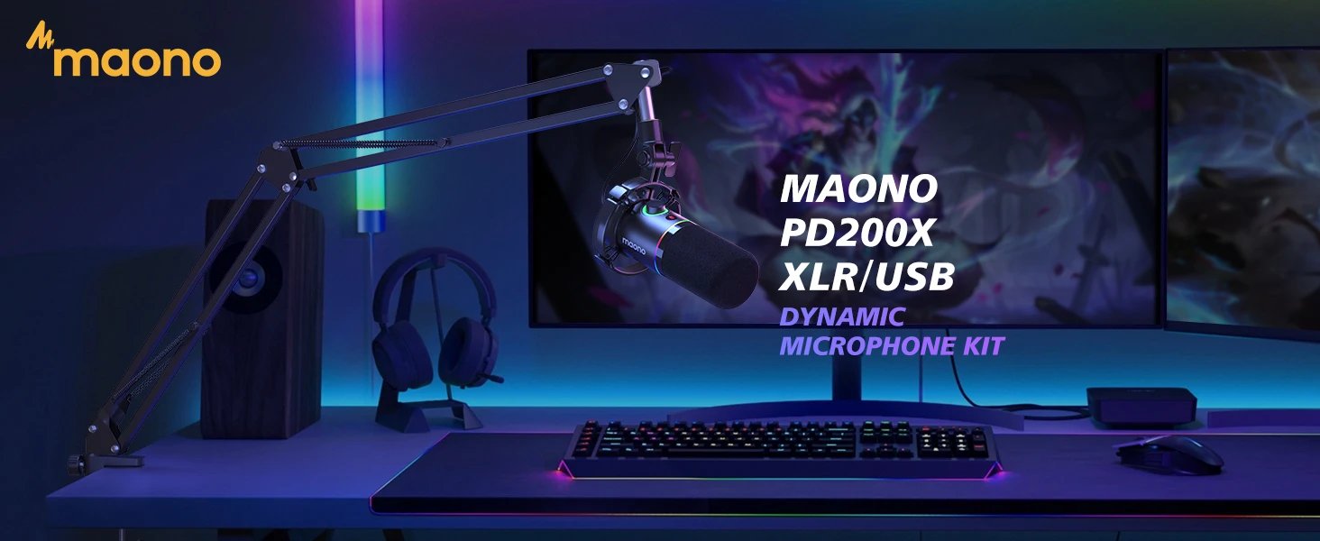 Maono PD200XS Dynamic Microphone XLR/USB Dual mode Dynamic Mic Podcast Mic with Maonolink Software and Gain Knob for Recording