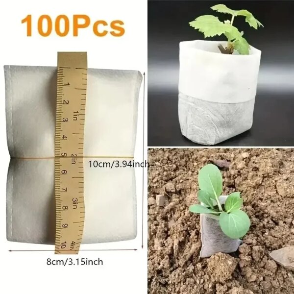 8x10cm 100pcs Biodegradable Seed Nursery Bags, Non-Woven Plants GrowBags, Fabric Seedling Pots Plants Pouch, Home Garden Supply - Image 3